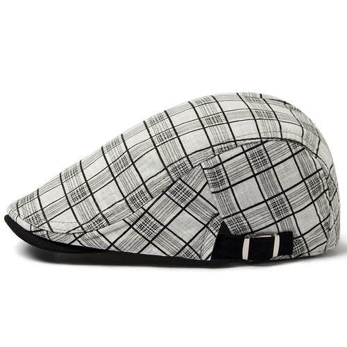 Men’s Vintage Linen Cap with Plaid Pattern | Allegante