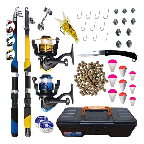 Fishing Kit: 2 Rods + 2 Ultra-Light Reels + Accessories