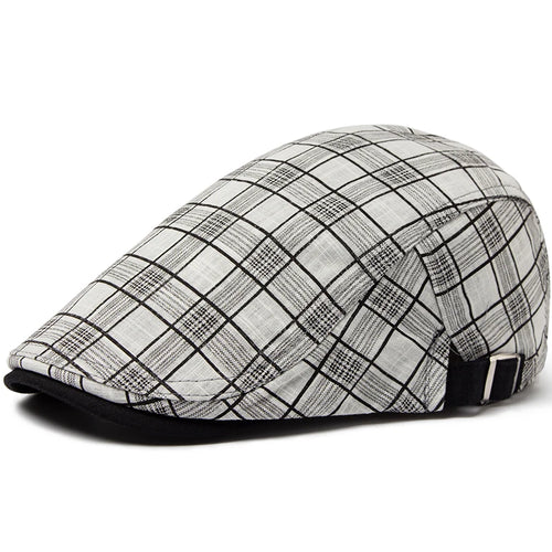 Men’s Vintage Linen Cap with Plaid Pattern | Allegante